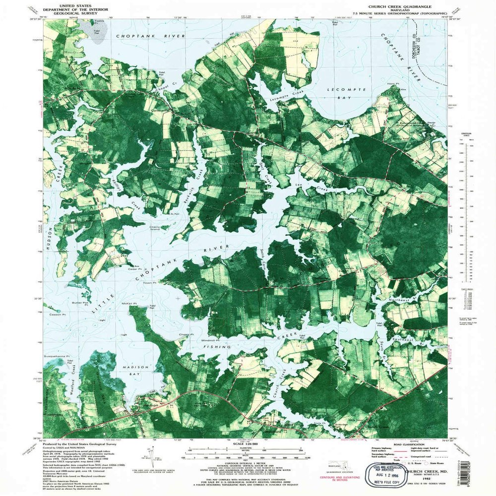 YellowMaps Church Creek MD topo map, 1:24000 Scale, 7.5 X 7.5 Minute, Historical, 1982, Updated 1982, 26.9 x 21.9 in - Tyvek
