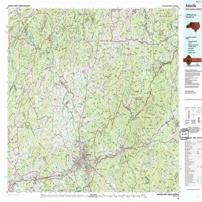YellowMaps Asheville NC topo map, 1:100000 Scale, 30 X 60 Minute, Historical, 1985, Updated 1985, 24.1 x 42.1 in - Tyvek