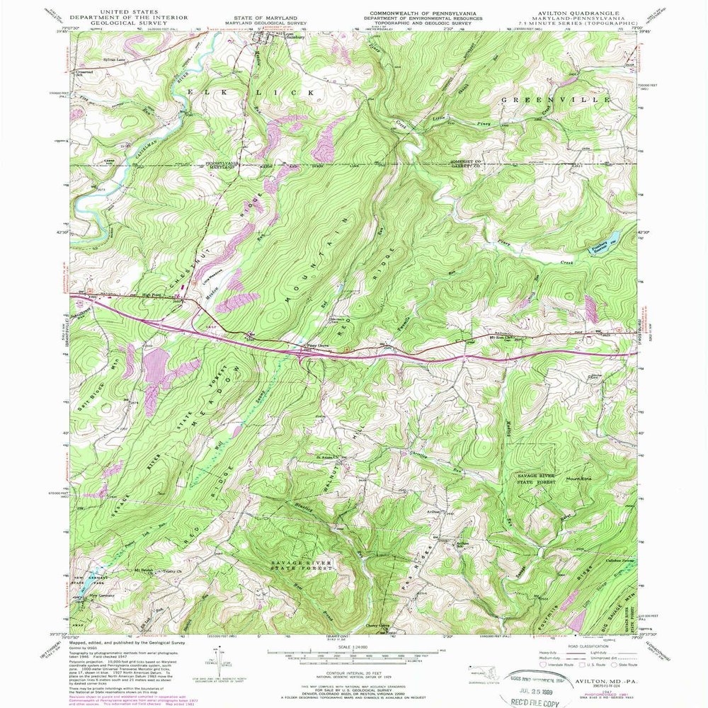 YellowMaps Avilton MD topo map, 1:24000 Scale, 7.5 X 7.5 Minute, Historical, 1947, Updated 1989, 26.7 x 22 in - Polypropylene
