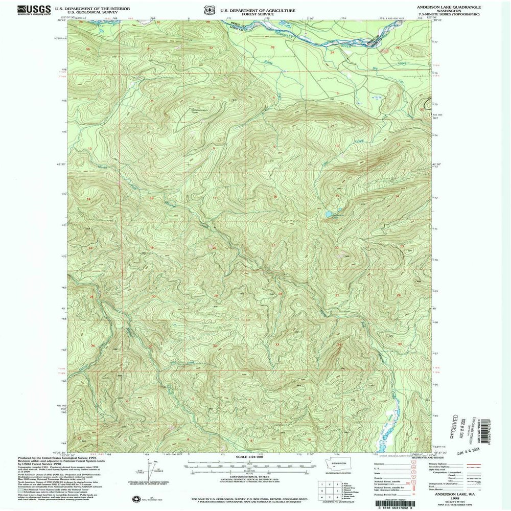 YellowMaps Anderson Lake WA topo map, 1:24000 Scale, 7.5 X 7.5 Minute, Historical, 1998, Updated 2003, 27 x 22.1 in - Polypropylene