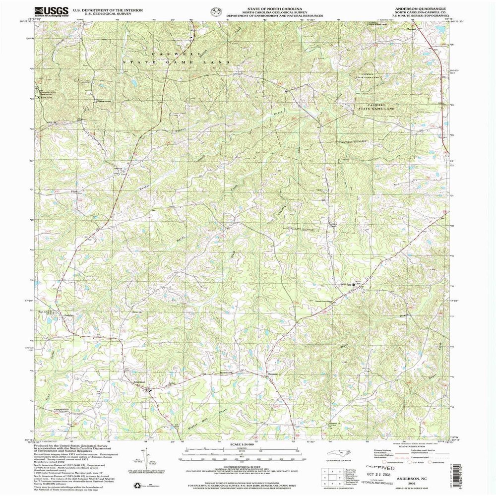 YellowMaps Anderson NC topo map, 1:24000 Scale, 7.5 X 7.5 Minute, Historical, 2002, Updated 2002, 26.8 x 21.9 in - Tyvek