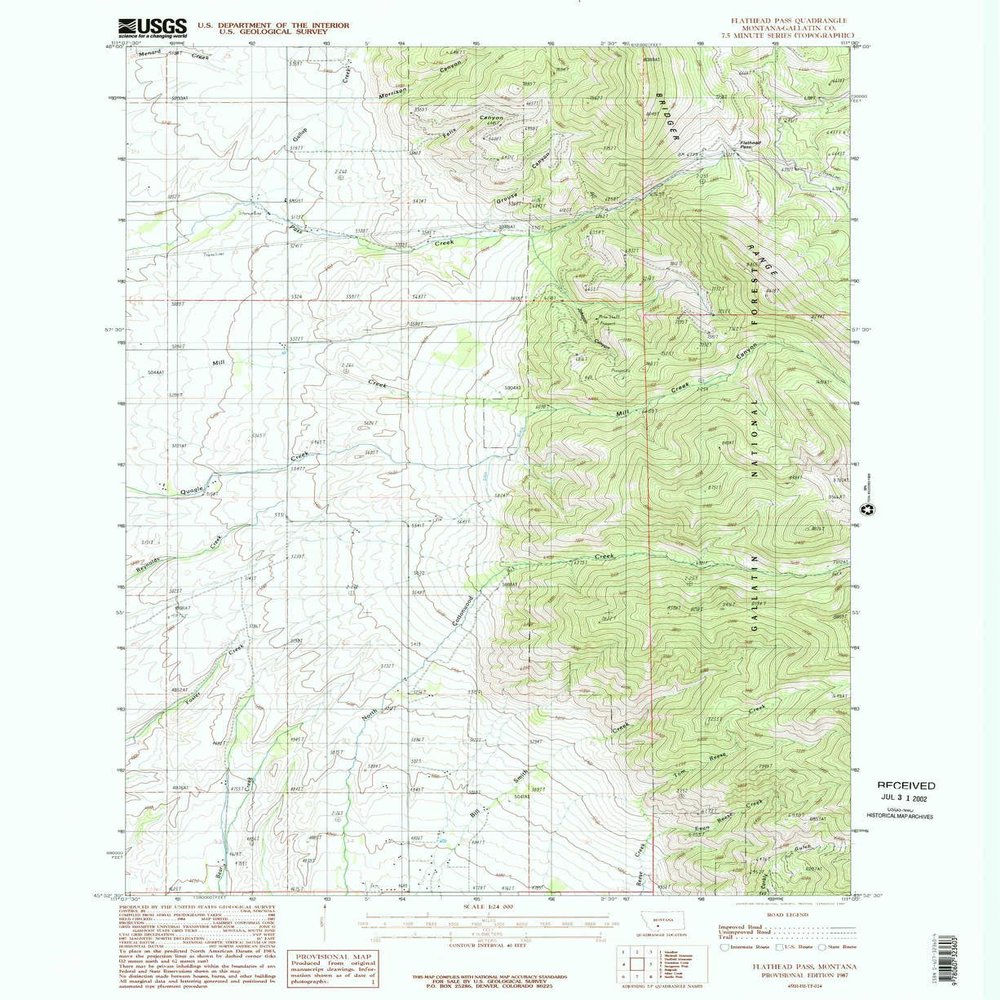 YellowMaps Flathead Pass MT topo map, 1:24000 Scale, 7.5 X 7.5 Minute, Historical, 1987, Updated 1987, 26.9 x 22 in - Tyvek