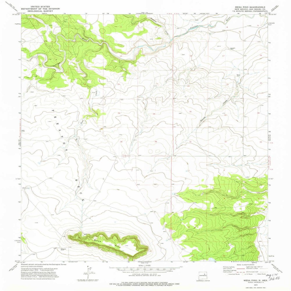YellowMaps Mesa Pino NM topo map, 1:24000 Scale, 7.5 X 7.5 Minute, Historical, 1972, Updated 1975, 26.8 x 22 in - Polypropylene