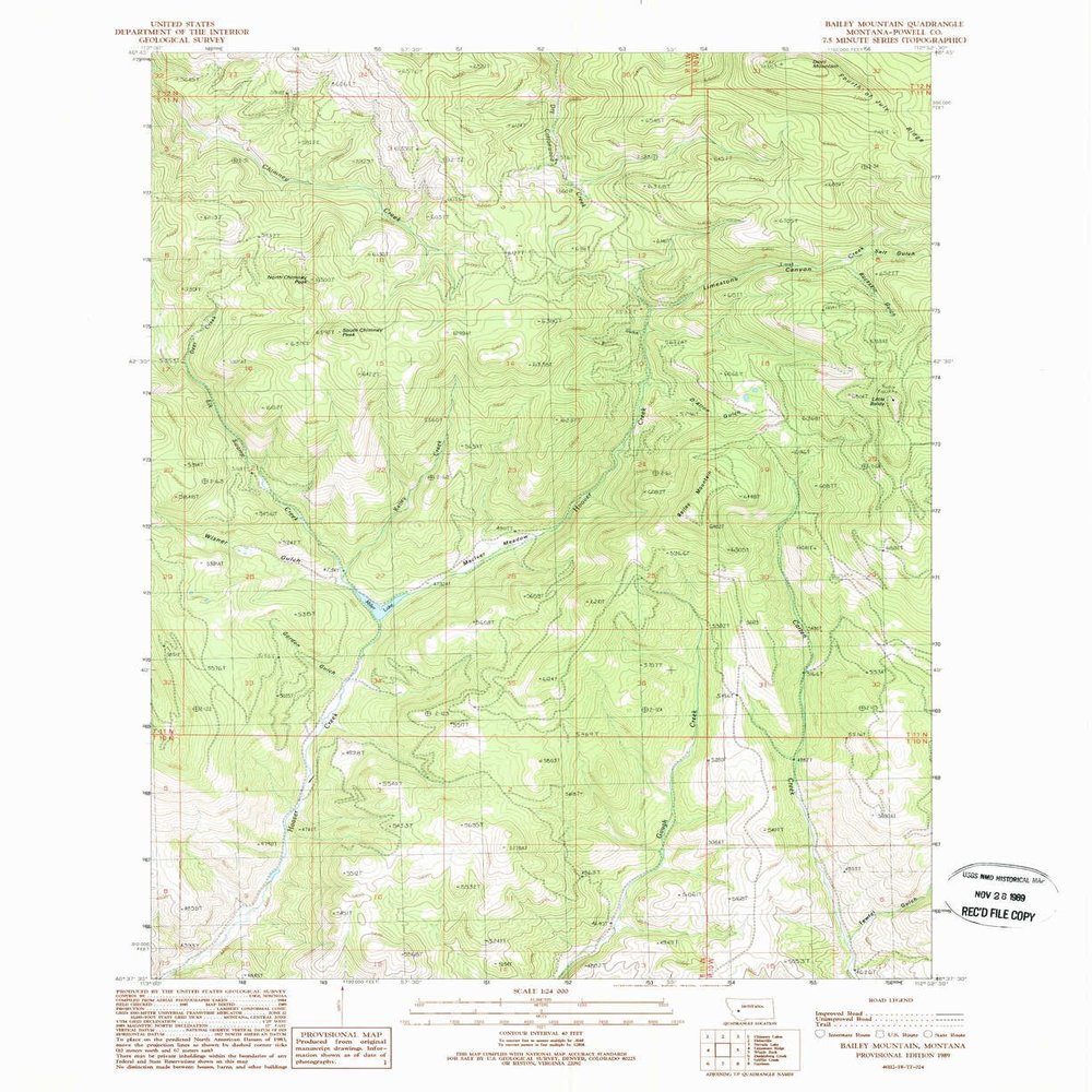 YellowMaps Bailey Mountain MT topo map, 1:24000 Scale, 7.5 X 7.5 Minute, Historical, 1989, Updated 1989, 27 x 22 in - Polypropylene