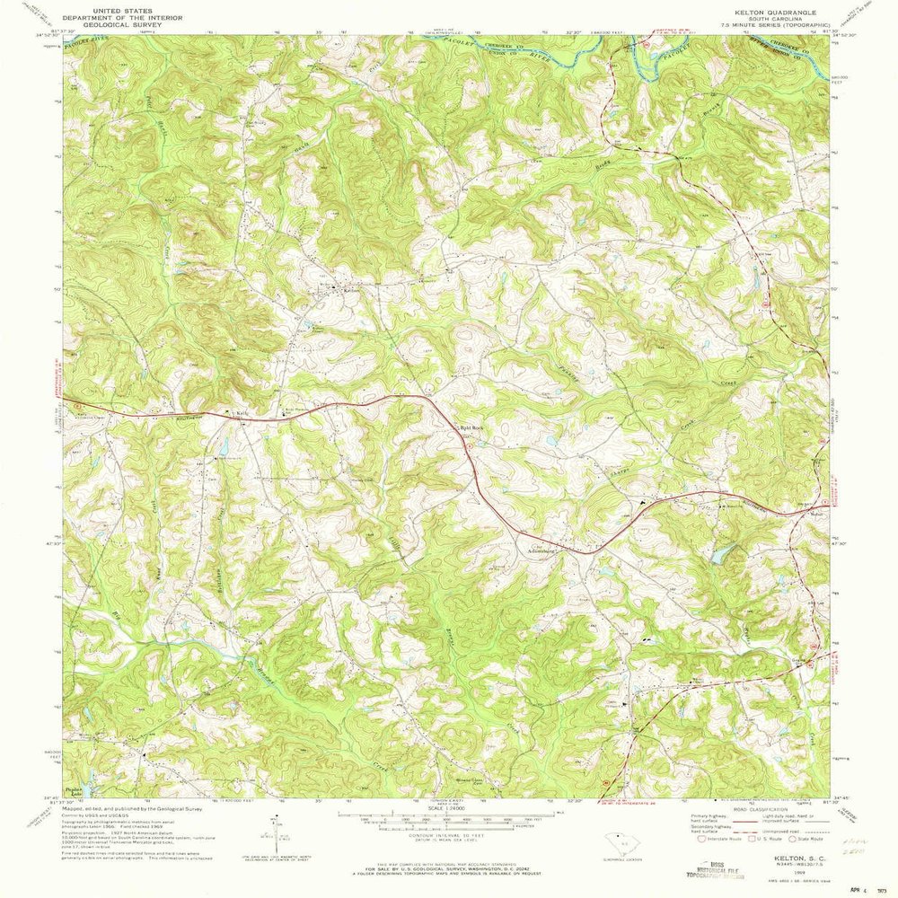 Kelton SC topo map, 1:24000 Scale, 7.5 X 7.5 Minute, Historical, 1969, Updated 1973, 26.8 x 22 in - Polypropylene