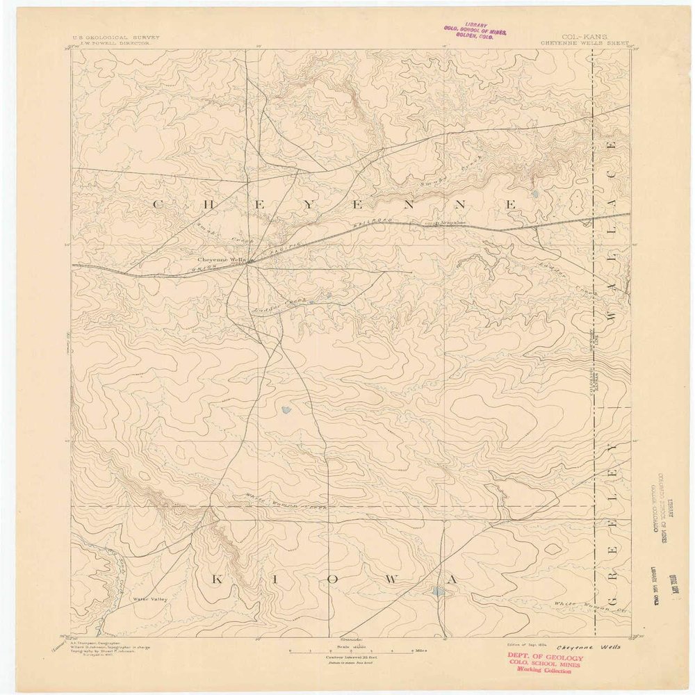 Cheyenne Wells CO topo map, 1:125000 Scale, 30 X 30 Minute, Historical, 1894, 20.7 x 17 in - Polypropylene