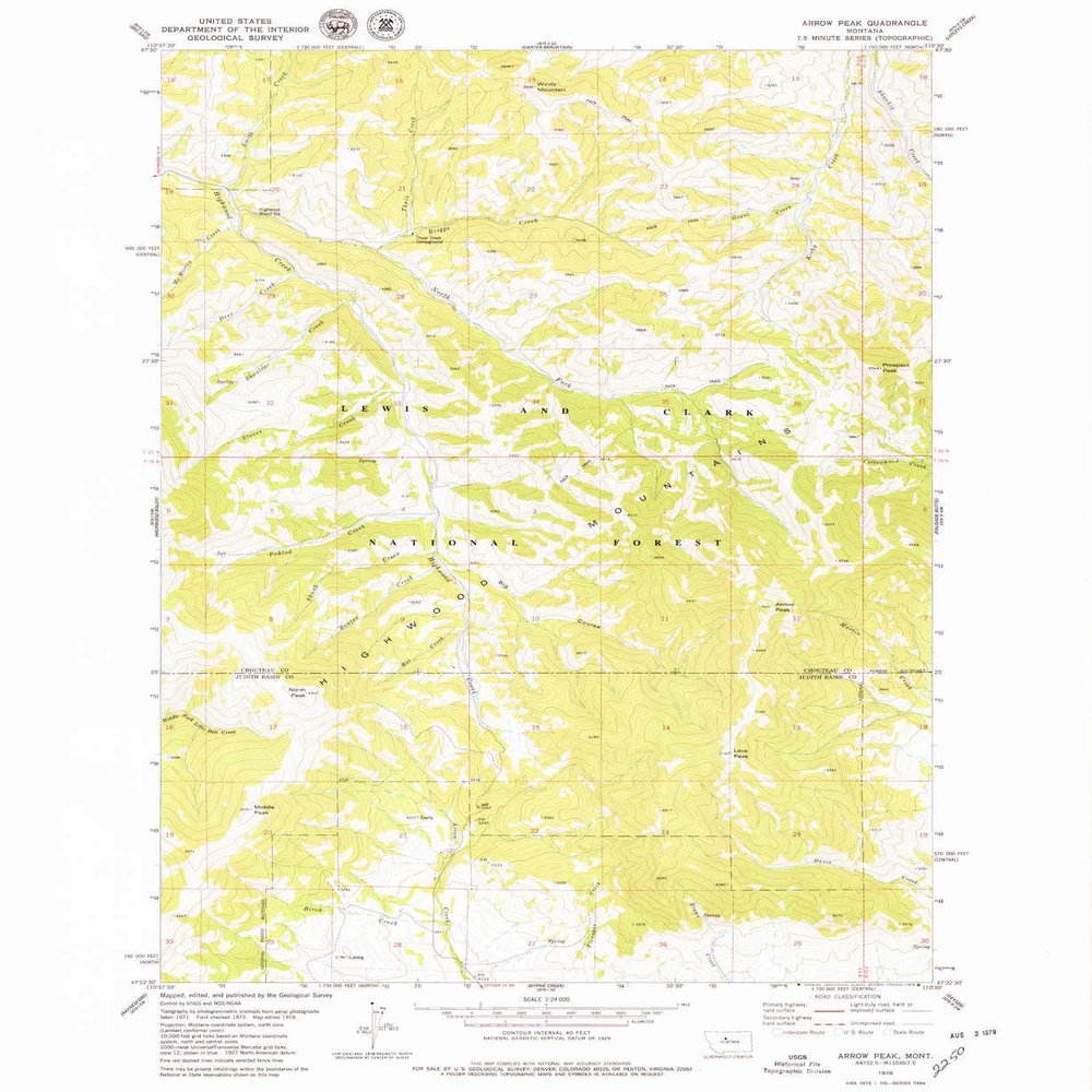YellowMaps Arrow Peak MT topo map, 1:24000 Scale, 7.5 X 7.5 Minute, Historical, 1978, Updated 1979, 26.9 x 22 in - Polypropylene