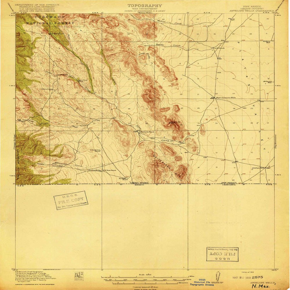 Antelope Wells NM topo map, 1:62500 Scale, 15 X 15 Minute, Historical, 1919, 19.8 x 16.8 in - Polypropylene