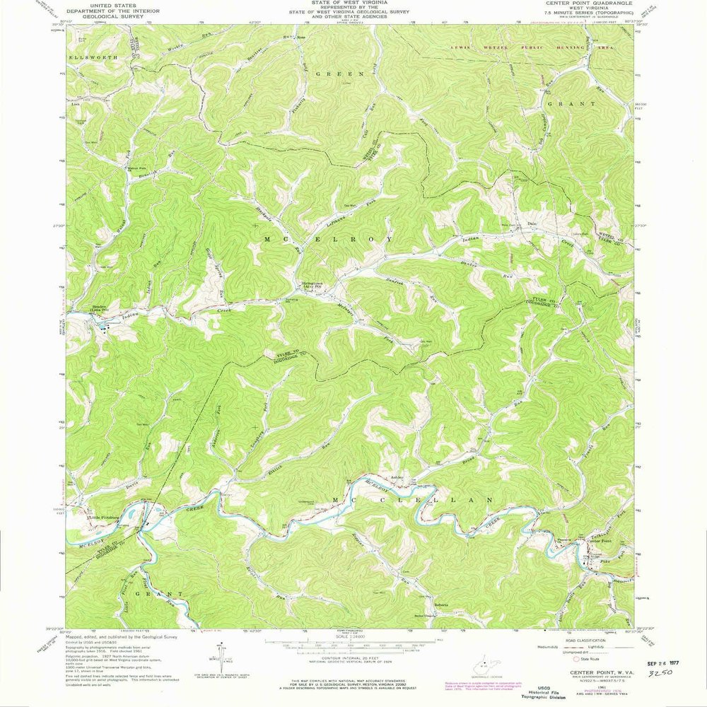 YellowMaps Center Point WV topo map, 1:24000 Scale, 7.5 X 7.5 Minute, Historical, 1961, Updated 1977, 26.6 x 22 in - Tyvek