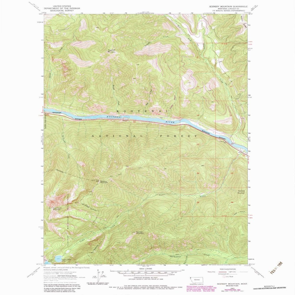 YellowMaps Scenery Mountain MT topo map, 1:24000 Scale, 7.5 X 7.5 Minute, Historical, 1963, Updated 1984, 26.9 x 22 in - Tyvek