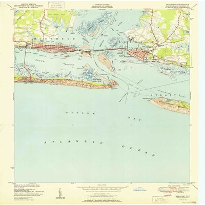 YellowMaps Beaufort NC topo map, 1:24000 Scale, 7.5 X 7.5 Minute, Historical, 1951, 27 x 22 in - Polypropylene