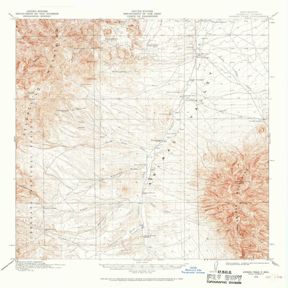 YellowMaps Animas Peak NM topo map, 1:62500 Scale, 15 X 15 Minute, Historical, 1918, Updated 1968, 21 x 17 in - Polypropylene