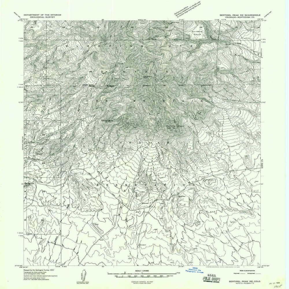 YellowMaps Sentinel Peak NE CO topo map, 1:24000 Scale, 7.5 X 7.5 Minute, Historical, 1958, 26.8 x 22.2 in - Polypropylene
