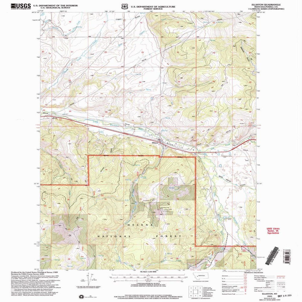 YellowMaps Elliston MT topo map, 1:24000 Scale, 7.5 X 7.5 Minute, Historical, 2001, Updated 2004, 26.9 x 22.1 in - Tyvek