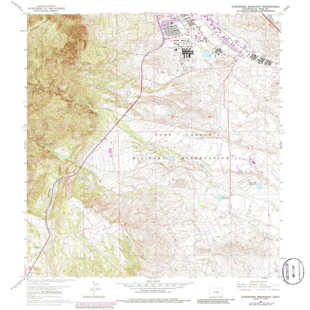 YellowMaps Cheyenne Mountain CO topo map, 1:24000 Scale, 7.5 X 7.5 Minute, Historical, 1961, Updated 1985, 26.9 x 21.9 in - Polypropylene