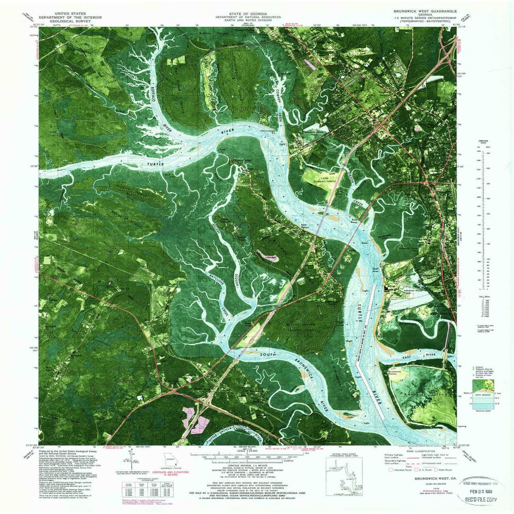 YellowMaps Brunswick West GA topo map, 1:24000 Scale, 7.5 X 7.5 Minute, Historical, 1979, Updated 1988, 27.9 x 24 in - Polypropylene