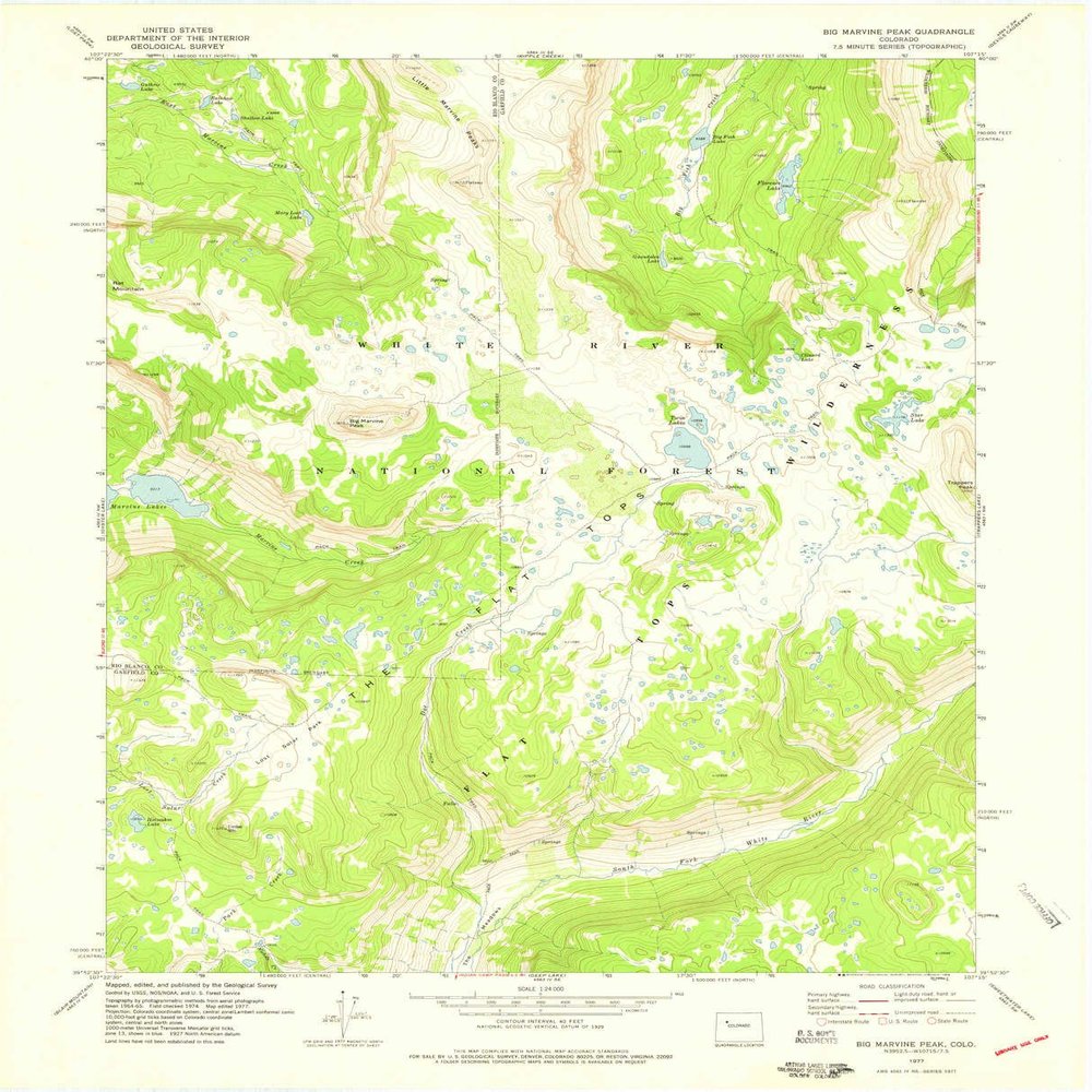 YellowMaps Big Marvine Peak CO topo map, 1:24000 Scale, 7.5 X 7.5 Minute, Historical, 1977, Updated 1978, 27.1 x 21.9 in - Polypropylene