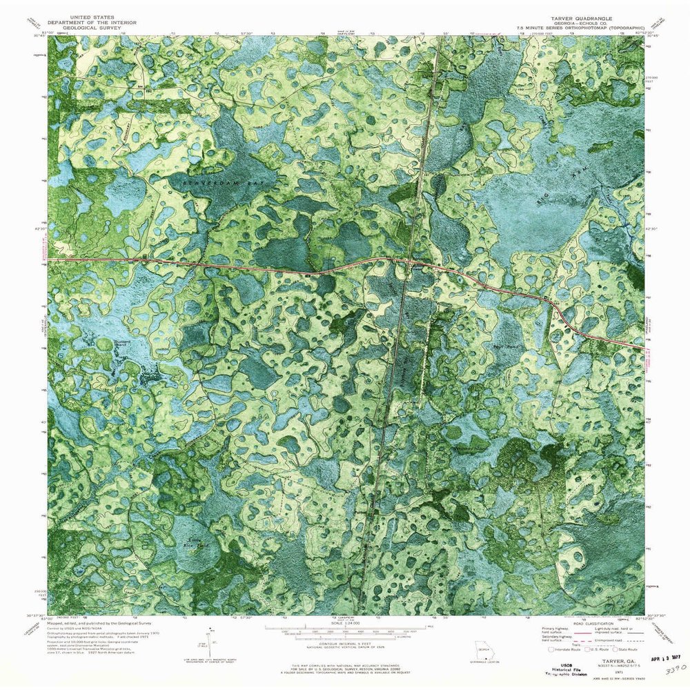YellowMaps Tarver GA topo map, 1:24000 Scale, 7.5 X 7.5 Minute, Historical, 1971, Updated 1976, 27 x 22.7 in - Polypropylene