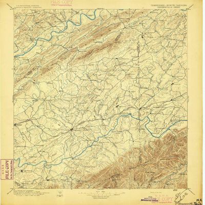 YellowMaps Greeneville TN topo map, 1:125000 Scale, 30 X 30 Minute, Historical, 1896, 19.9 x 16.8 in - Polypropylene