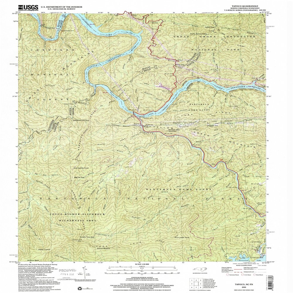 YellowMaps Tapoco NC topo map, 1:24000 Scale, 7.5 X 7.5 Minute, Historical, 2000, Updated 2001, 26.8 x 22 in - Polypropylene