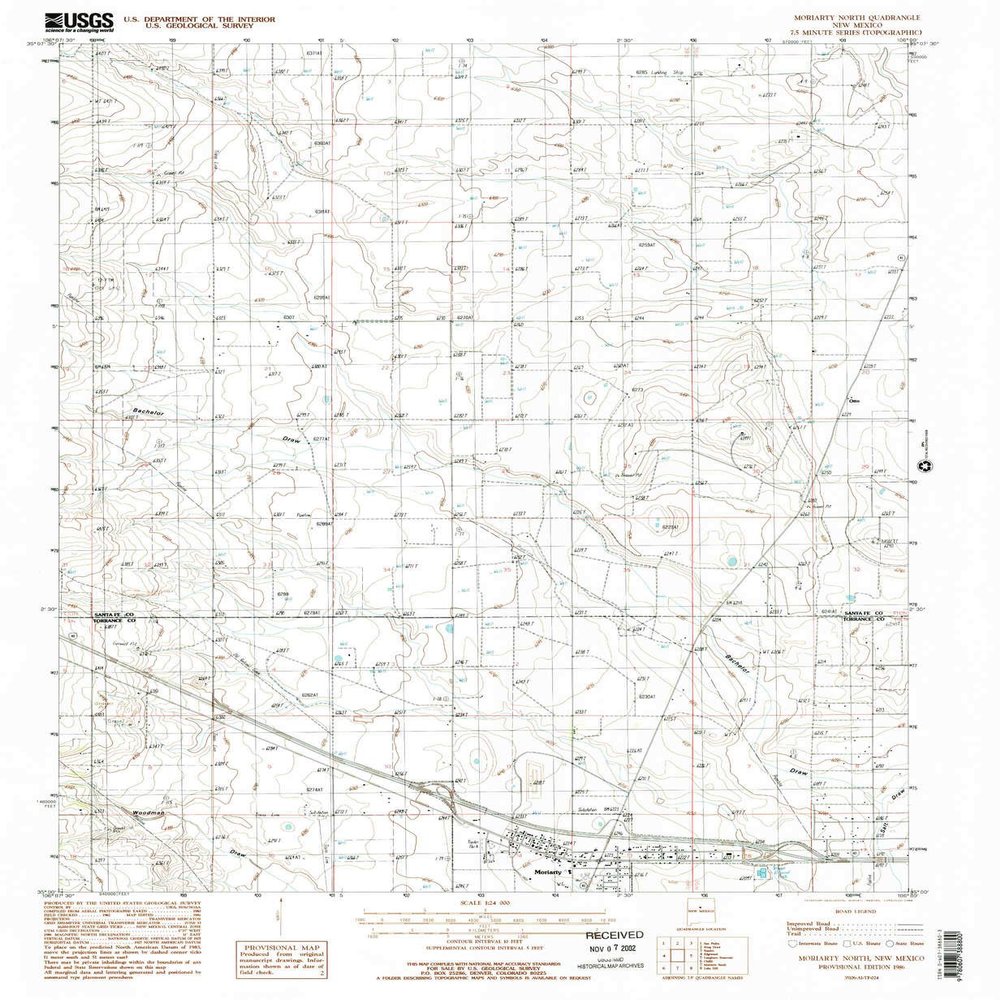 YellowMaps Moriarty North NM topo map, 1:24000 Scale, 7.5 X 7.5 Minute, Historical, 1986, Updated 1986, 26.8 x 22 in - Tyvek