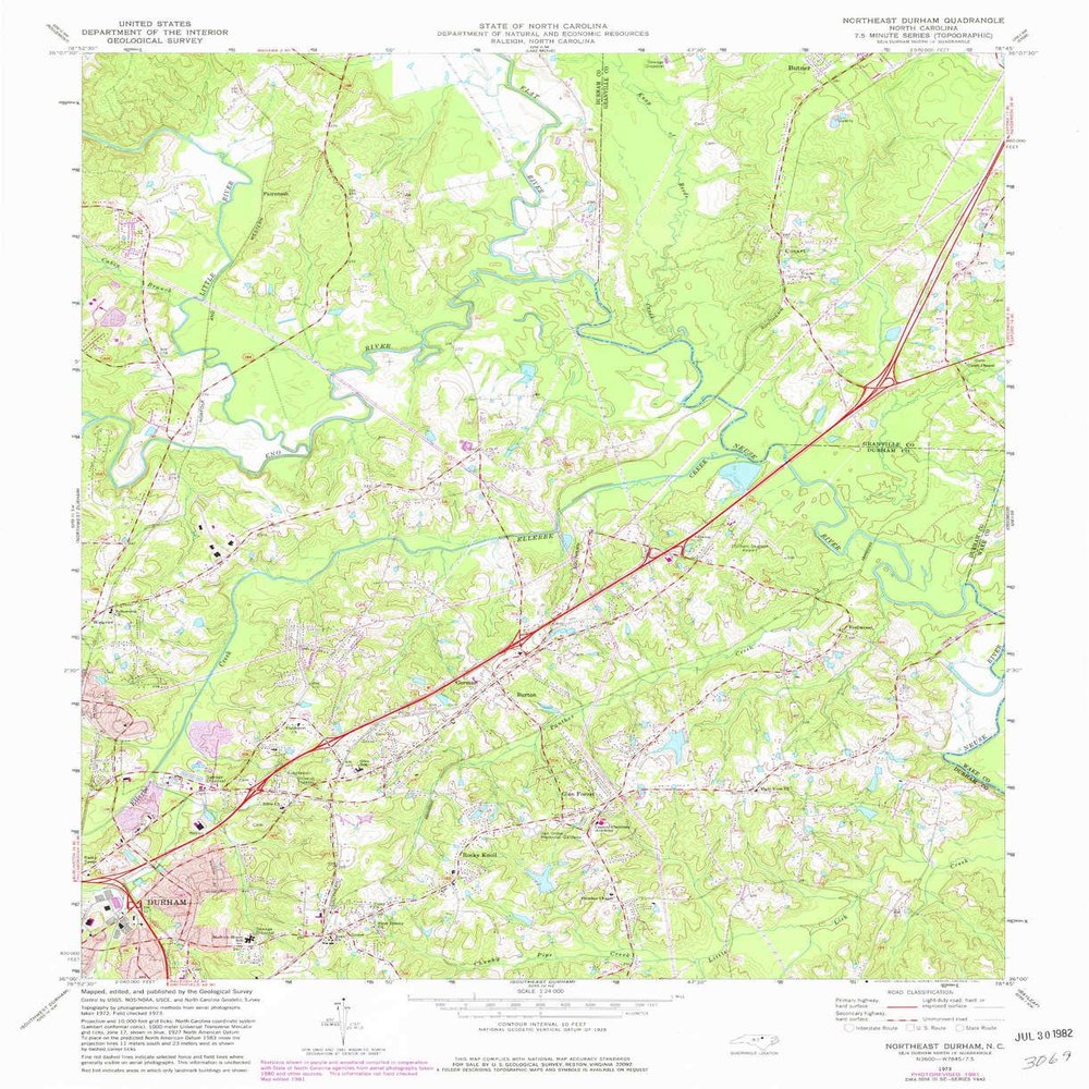 YellowMaps Northeast Durham NC topo map, 1:24000 Scale, 7.5 X 7.5 Minute, Historical, 1973, Updated 1982, 26.7 x 21.7 in - Polypropylene