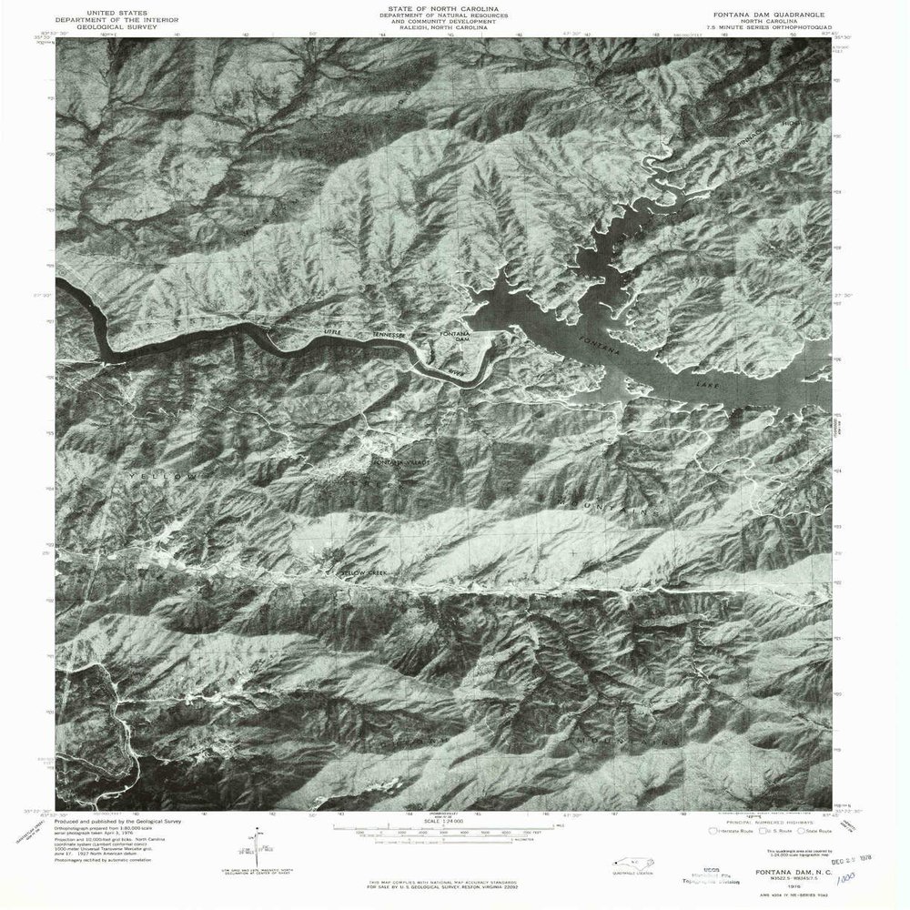 YellowMaps Fontana Dam NC topo map, 1:24000 Scale, 7.5 X 7.5 Minute, Historical, 1976, Updated 1978, 26.7 x 21.7 in - Polypropylene