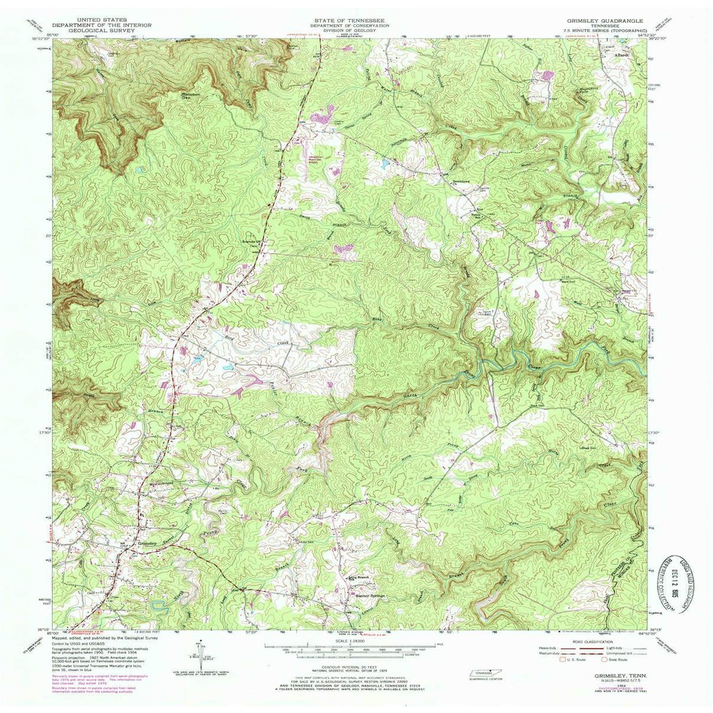 YellowMaps Grimsley TN topo map, 1:24000 Scale, 7.5 X 7.5 Minute, Historical, 1954, Updated 1979, 27.4 x 22 in - Polypropylene