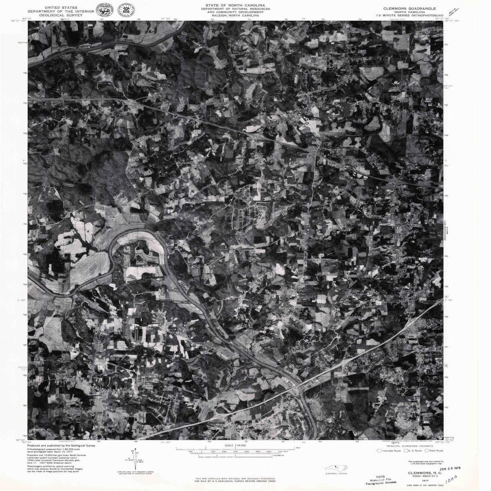 YellowMaps Clemmons NC topo map, 1:24000 Scale, 7.5 X 7.5 Minute, Historical, 1977, Updated 1979, 26.5 x 21.7 in - Polypropylene