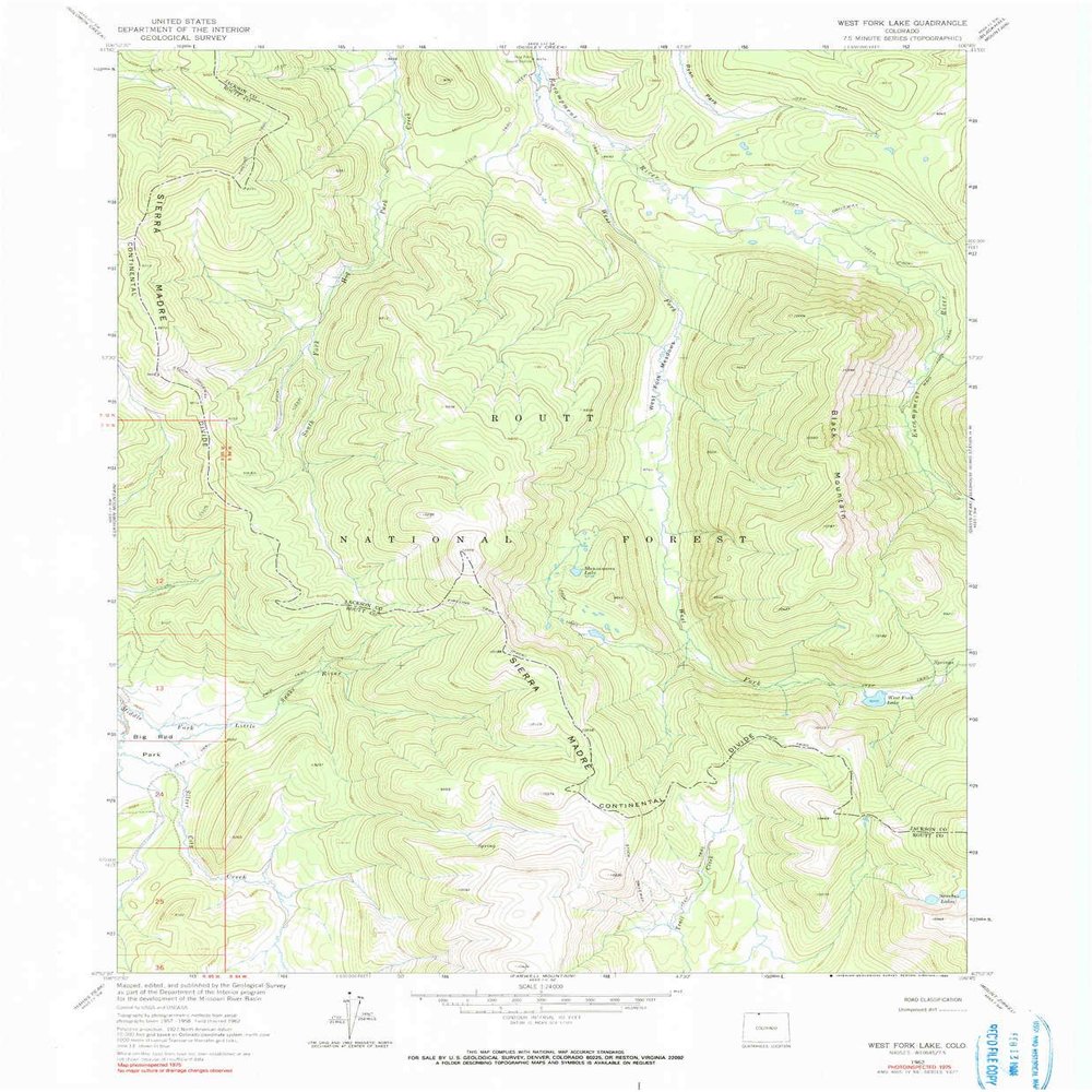YellowMaps West Fork Lake CO topo map, 1:24000 Scale, 7.5 X 7.5 Minute, Historical, 1962, Updated 1990, 26.9 x 22.2 in - Polypropylene