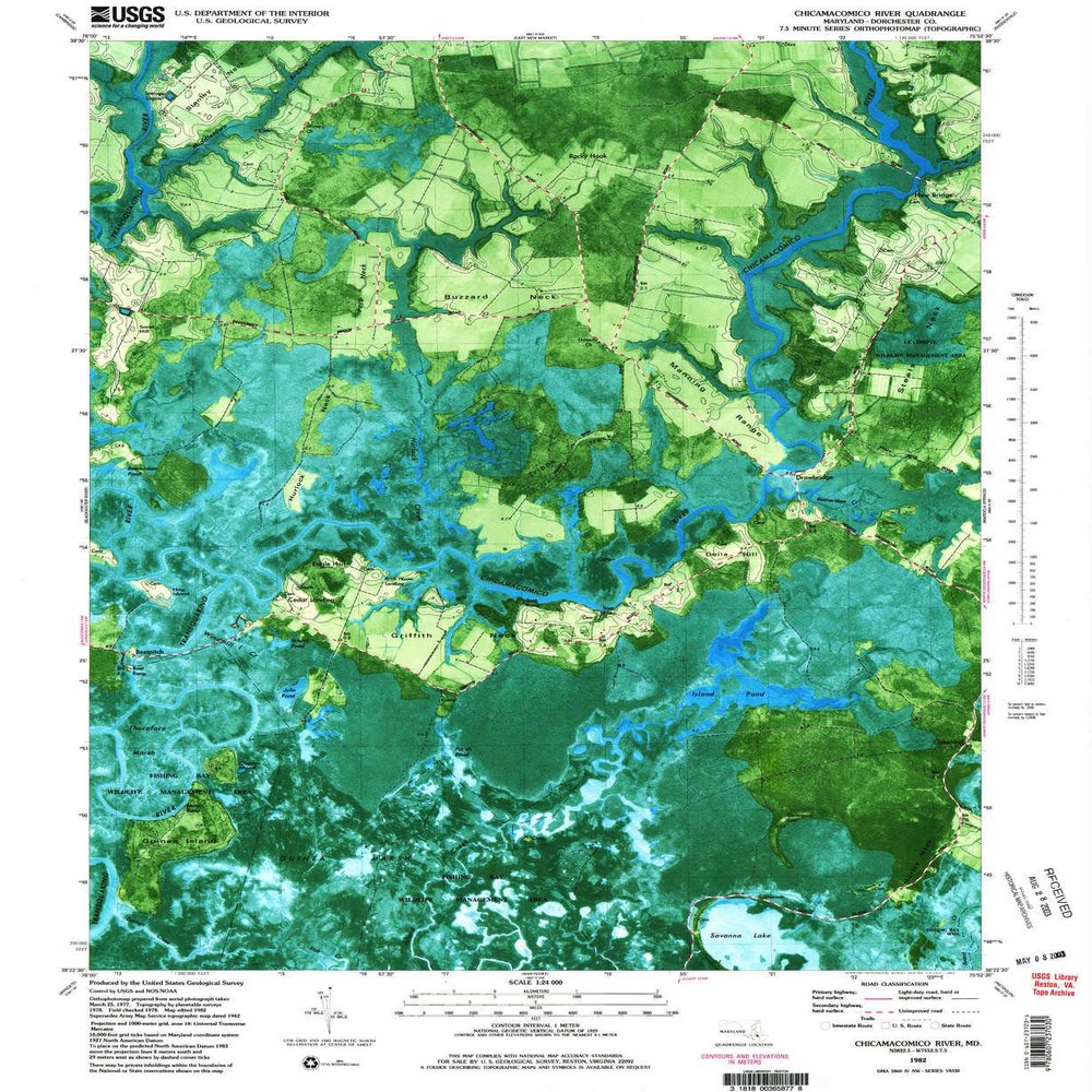 YellowMaps Chicamacomico River MD topo map, 1:24000 Scale, 7.5 X 7.5 Minute, Historical, 1982, Updated 1983, 26.7 x 21.9 in - Tyvek