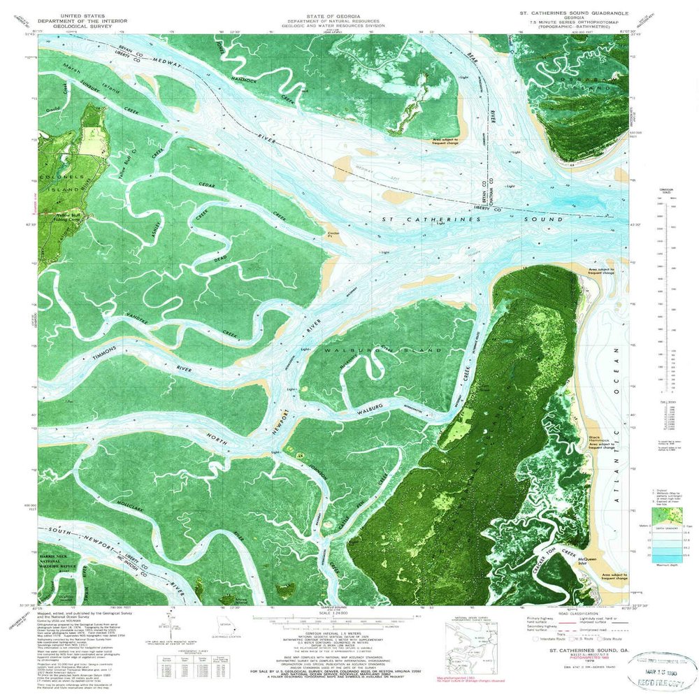 YellowMaps St Catherines Sound GA topo map, 1:24000 Scale, 7.5 X 7.5 Minute, Historical, 1979, Updated 1980, 27.8 x 23 in - Tyvek