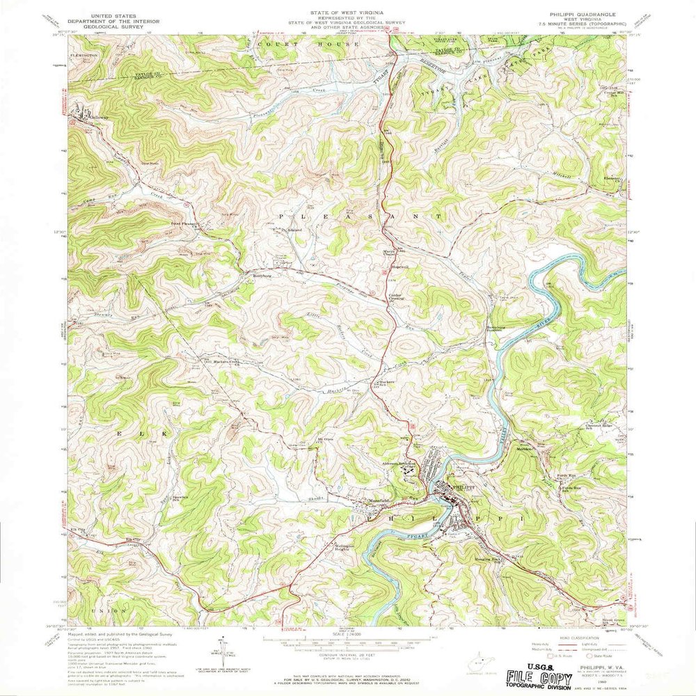YellowMaps Philippi WV topo map, 1:24000 Scale, 7.5 X 7.5 Minute, Historical, 1960, Updated 1970, 26.8 x 22.1 in - Tyvek