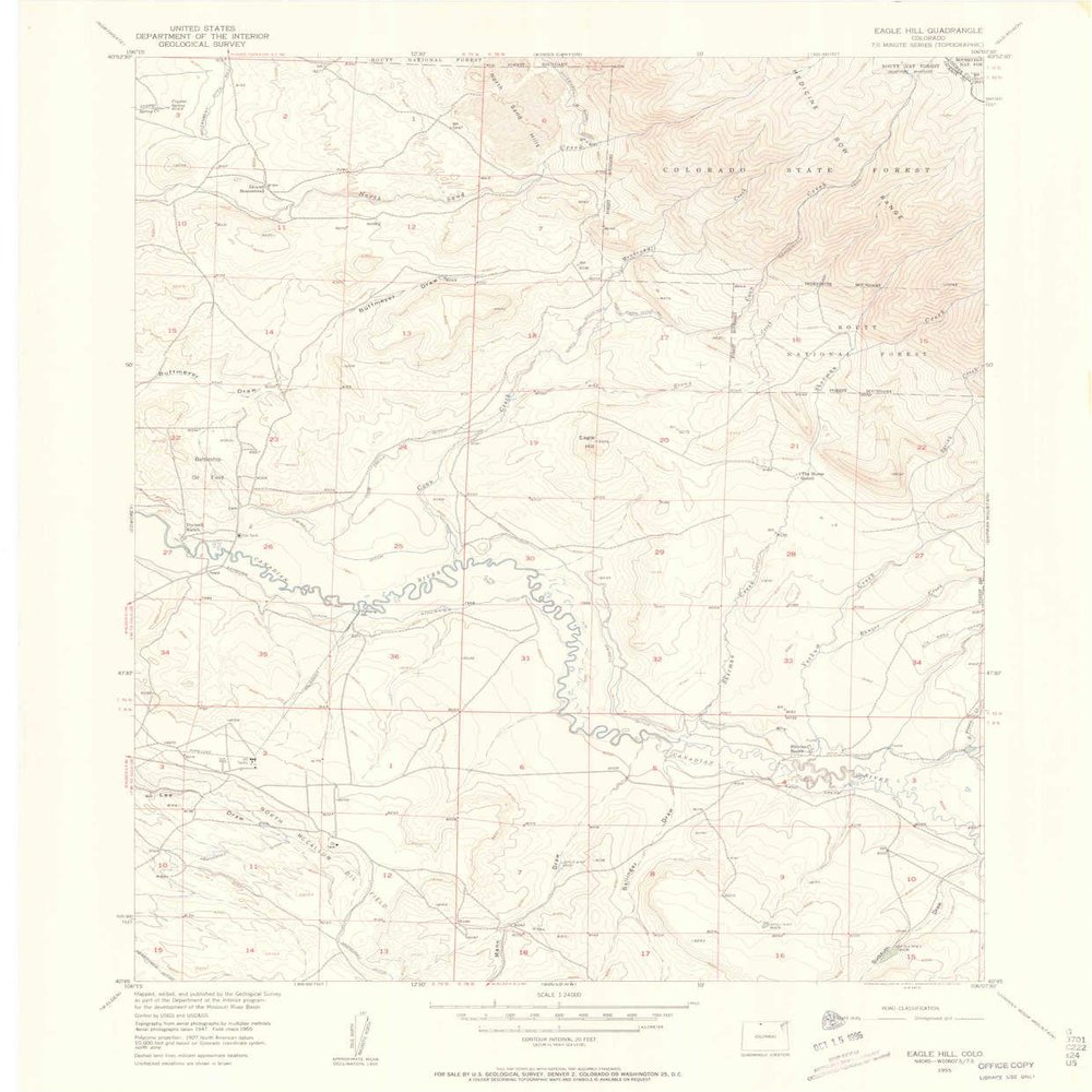 YellowMaps Eagle Hill CO topo map, 1:24000 Scale, 7.5 X 7.5 Minute, Historical, 1955, Updated 1957, 26.9 x 22.3 in - Polypropylene