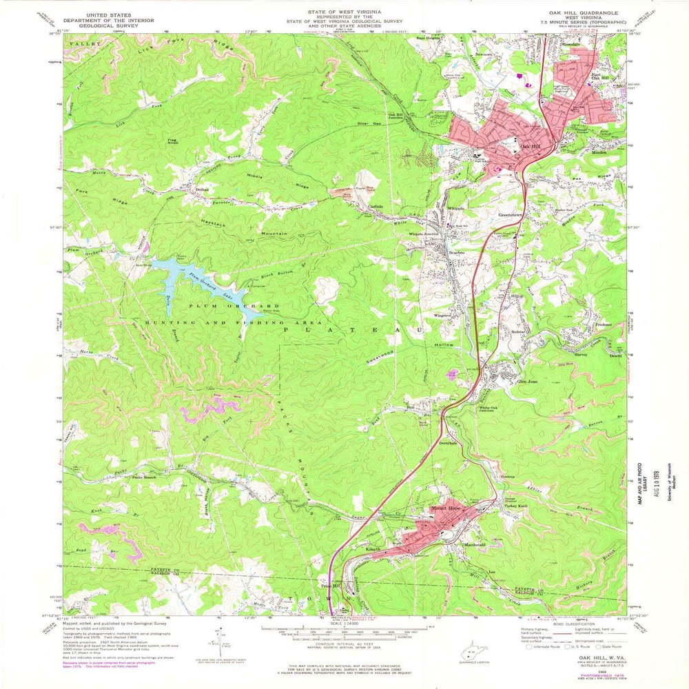 YellowMaps Oak Hill WV topo map, 1:24000 Scale, 7.5 X 7.5 Minute, Historical, 1969, Updated 1977, 26.9 x 22 in - Tyvek