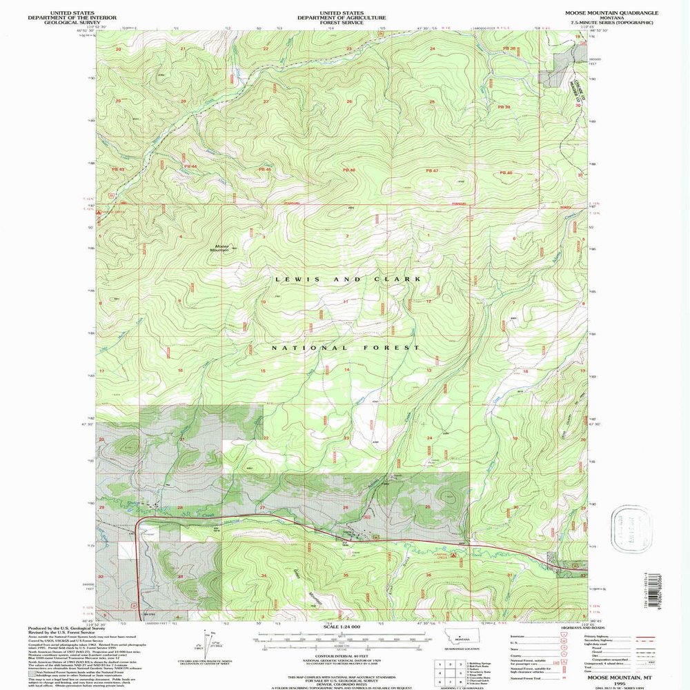 YellowMaps Moose Mountain MT topo map, 1:24000 Scale, 7.5 X 7.5 Minute, Historical, 1995, Updated 1997, 26.7 x 22 in - Tyvek