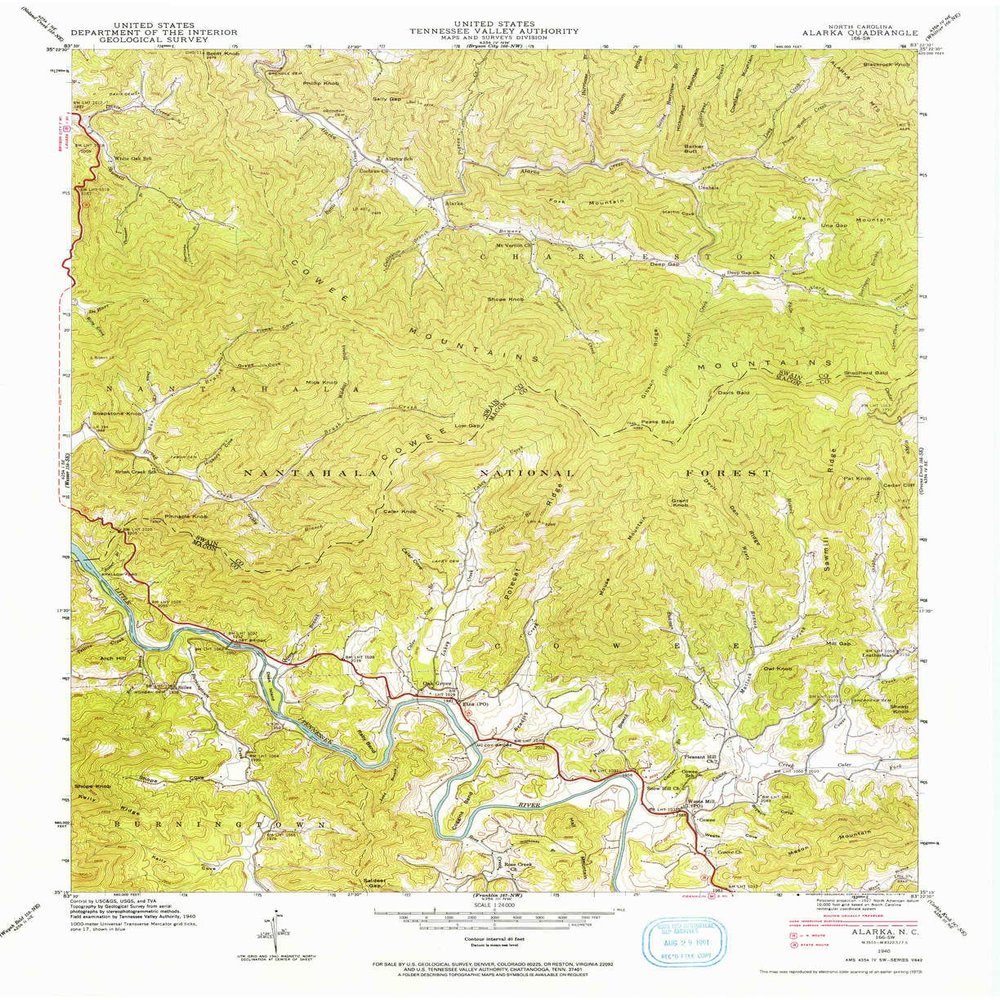 YellowMaps Alarka NC topo map, 1:24000 Scale, 7.5 X 7.5 Minute, Historical, 1940, Updated 1973, 27 x 22 in - Tyvek