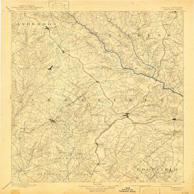 YellowMaps Abbeville SC topo map, 1:125000 Scale, 30 X 30 Minute, Historical, 1892, Updated 1943, 19.8 x 16.4 in - Polypropylene