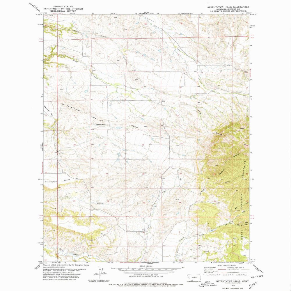 YellowMaps Seventytwo Hills MT topo map, 1:24000 Scale, 7.5 X 7.5 Minute, Historical, 1978, Updated 1979, 27 x 22 in - Polypropylene