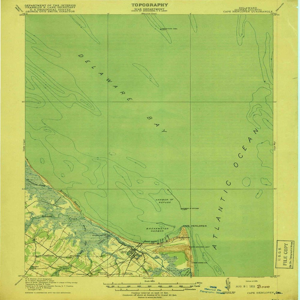 Cape Henlopen DE topo map, 1:62500 Scale, 15 X 15 Minute, Historical, 1918, 20 x 16.5 in - Polypropylene