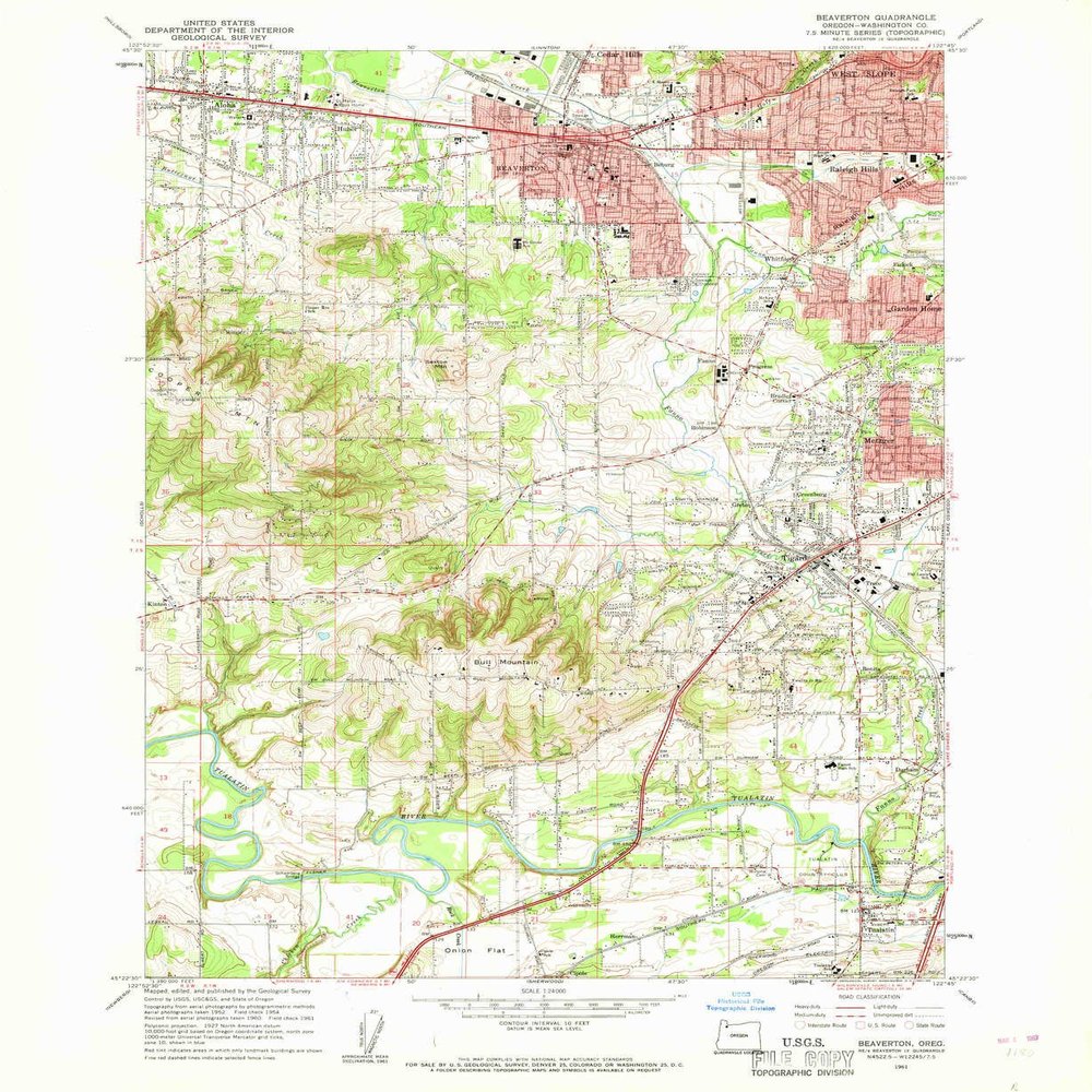 YellowMaps Beaverton OR topo map, 1:24000 Scale, 7.5 X 7.5 Minute, Historical, 1961, Updated 1961, 26.8 x 21.9 in - Polypropylene