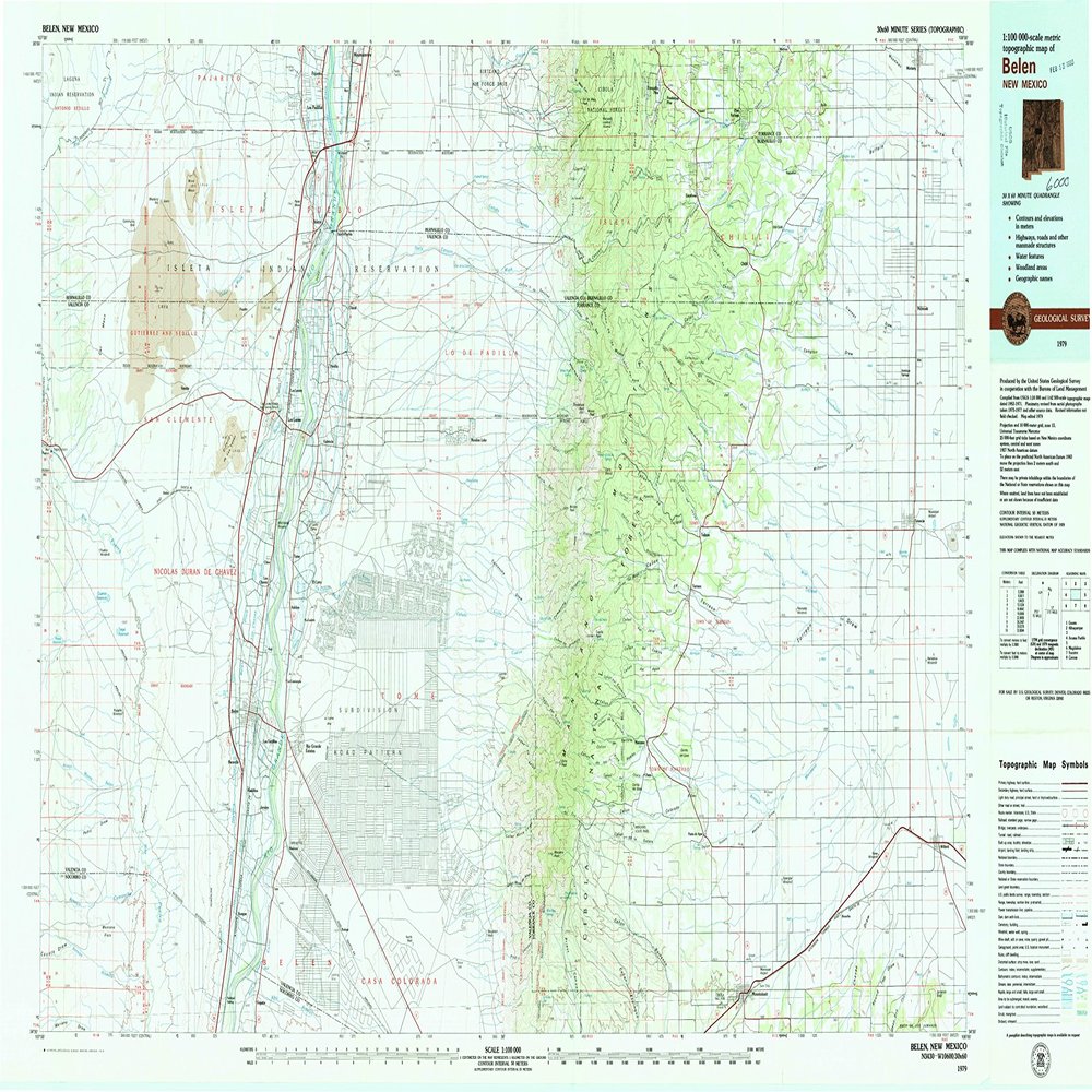 Belen NM topo map, 1:100000 Scale, 30 X 60 Minute, Historical, 1979, Updated 1979, 24.1 x 42.6 in - Polypropylene