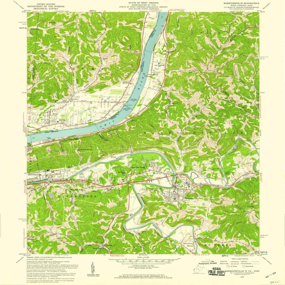 YellowMaps Barboursville WV topo map, 1:24000 Scale, 7.5 X 7.5 Minute, Historical, 1957, Updated 1959, 26.8 x 22 in - Polypropylene