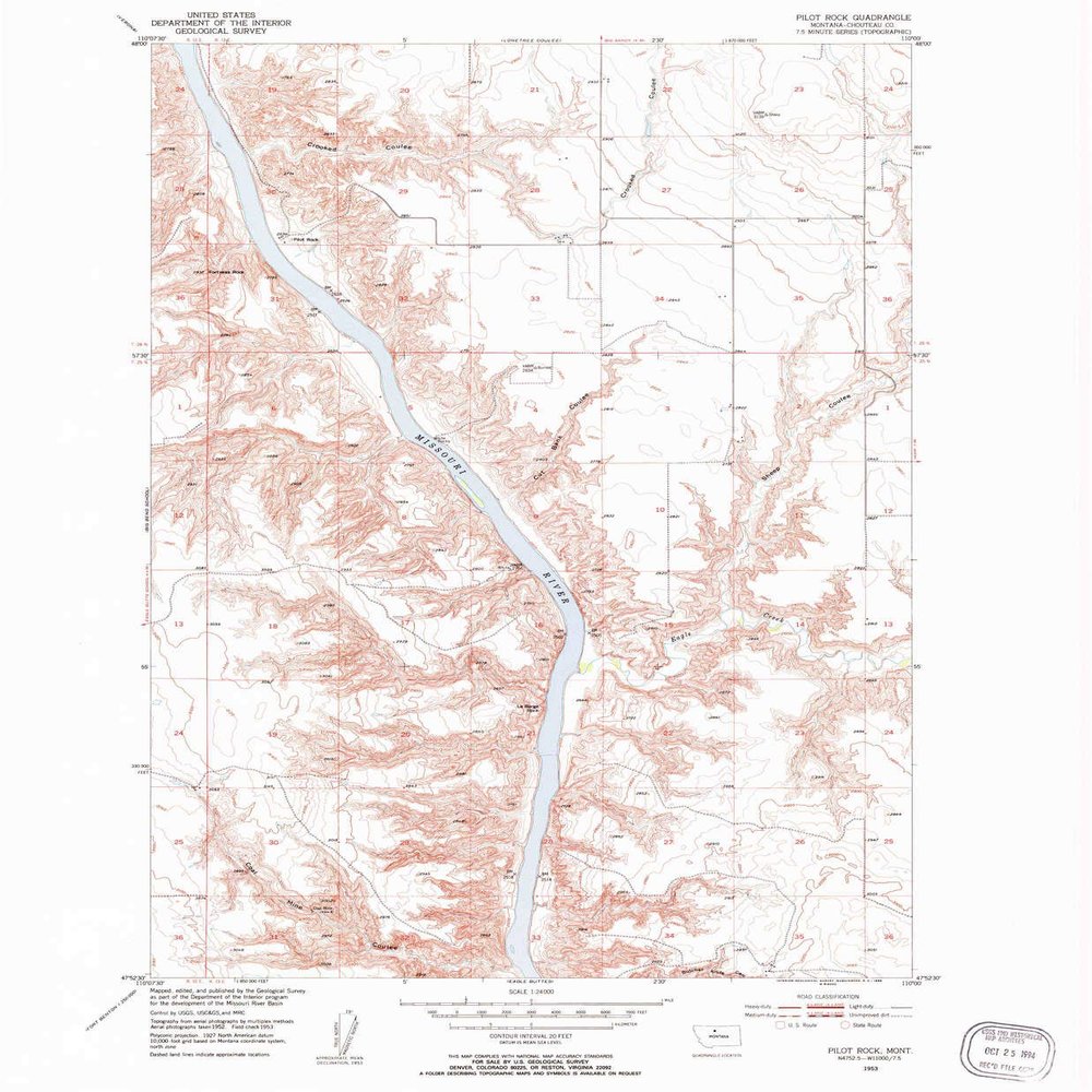 YellowMaps Pilot Rock MT topo map, 1:24000 Scale, 7.5 X 7.5 Minute, Historical, 1953, Updated 1955, 26.7 x 22 in - Polypropylene
