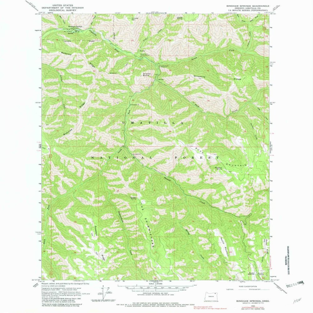 YellowMaps Bingham Springs OR topo map, 1:24000 Scale, 7.5 X 7.5 Minute, Historical, 1963, Updated 1982, 26.8 x 22 in - Polypropylene