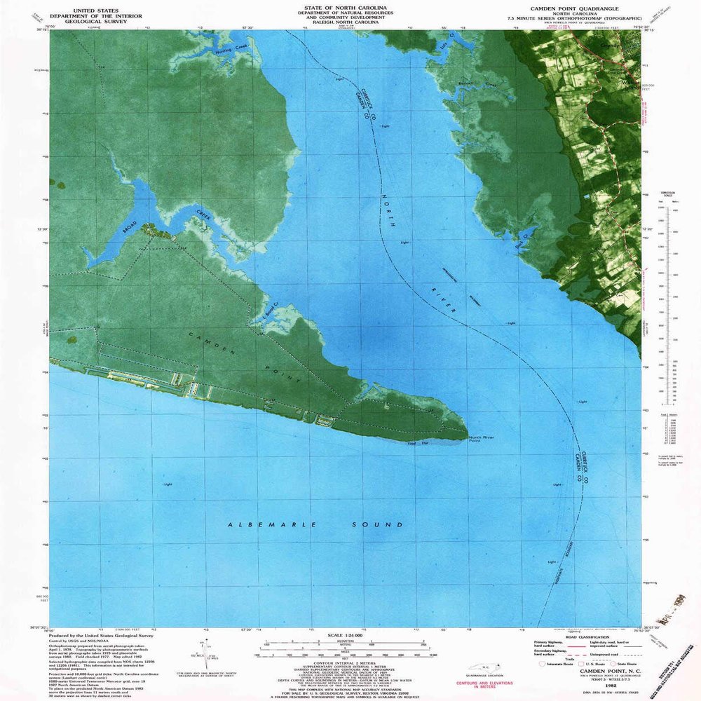 YellowMaps Camden Point NC topo map, 1:24000 Scale, 7.5 X 7.5 Minute, Historical, 1982, Updated 1983, 26.6 x 21.8 in - Tyvek