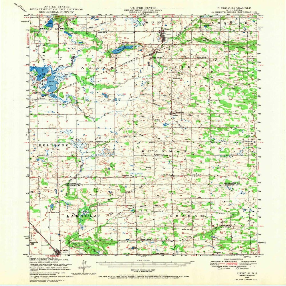 YellowMaps Pierz MN topo map, 1:62500 Scale, 15 X 15 Minute, Historical, 1948, Updated 1967, 20.9 x 15.4 in - Tyvek