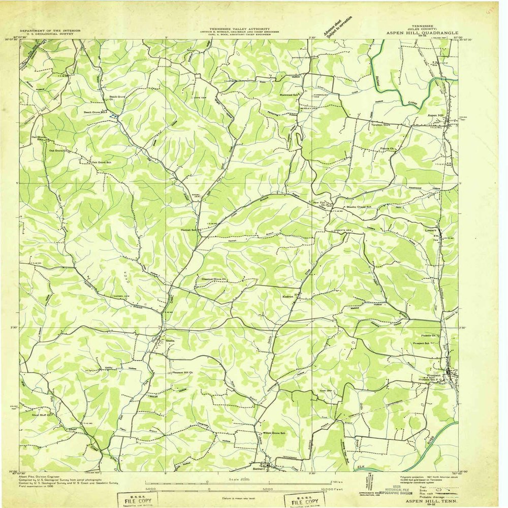 YellowMaps Aspen Hill TN topo map, 1:24000 Scale, 7.5 X 7.5 Minute, Historical, 1936, 26.7 x 21.6 in - Tyvek