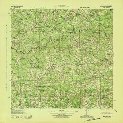 YellowMaps Appling GA topo map, 1:62500 Scale, 15 X 15 Minute, Historical, 1943, 21.7 x 17.7 in - Polypropylene