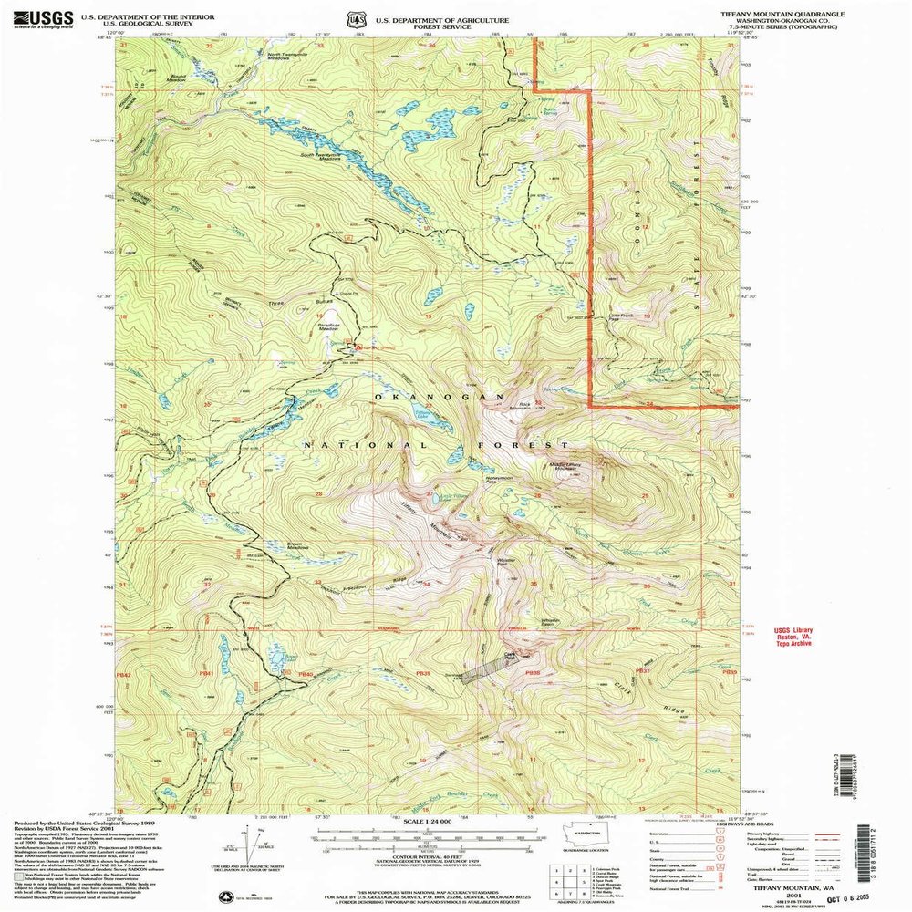 YellowMaps Tiffany Mountain WA topo map, 1:24000 Scale, 7.5 X 7.5 Minute, Historical, 2001, Updated 2004, 26.8 x 22 in - Polypropylene